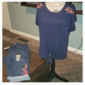 New Anthropologie W5 Floral Embroidered Tie Top